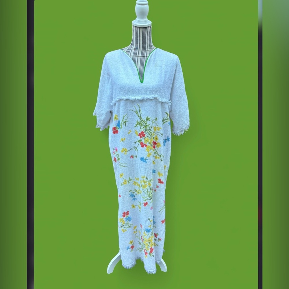 Vintage 70s one of a kind fieldcrest spring maid flower print towel maxi dress